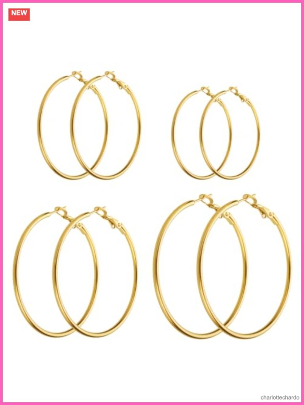4 Pairs Gold Plated Hoop Earrings for Women Hypoallergenic Stainless Steel Set